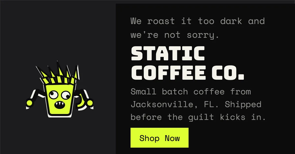Static Coffee Co. paid social ad, Facebook feed size