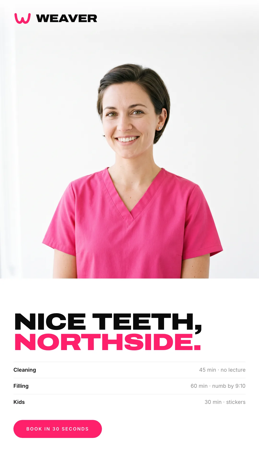 Weaver Family Dentistry paid social ad, TikTok and Reels size
