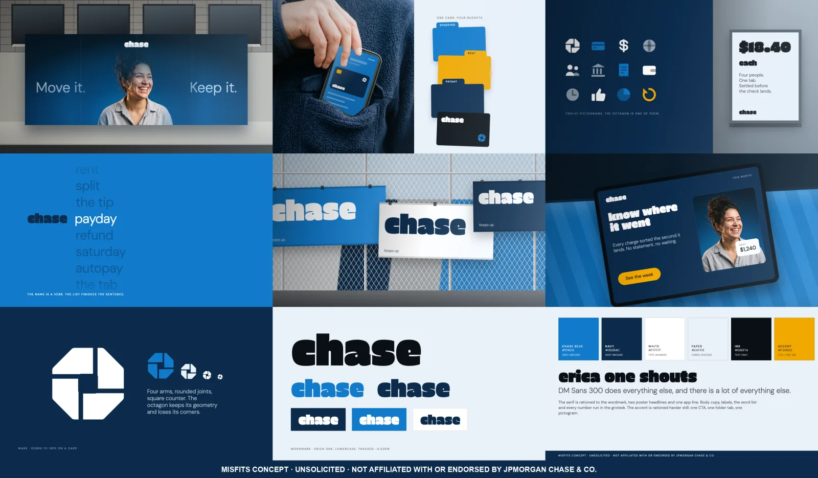 The nine chase concept tiles laid out as one sheet