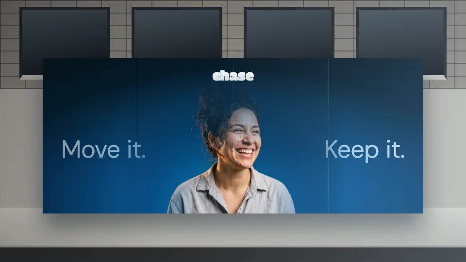 chase concept billboard above a transit shelter