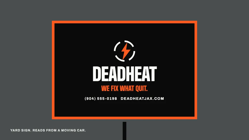Deadheat yard sign planted on a lawn