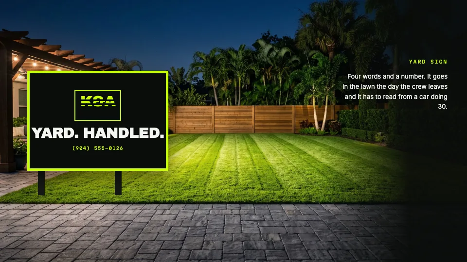 A K & A yard sign staked in a finished lawn